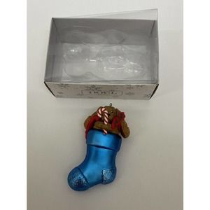Department 56 Large Glass‎ Christmas Noel Stocking Dog Ornament
